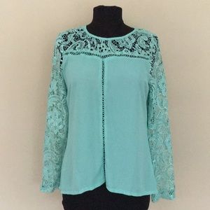 Mint Floral Embroidered Sheer Long-Sleeve Top